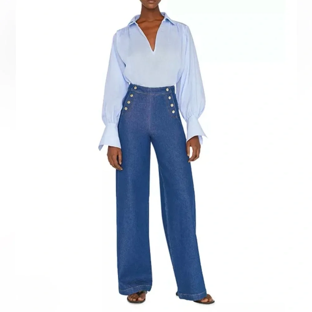 Frame Sailor Snap High Rise Wide Leg Jeans in Adele - Picture 3 of 16